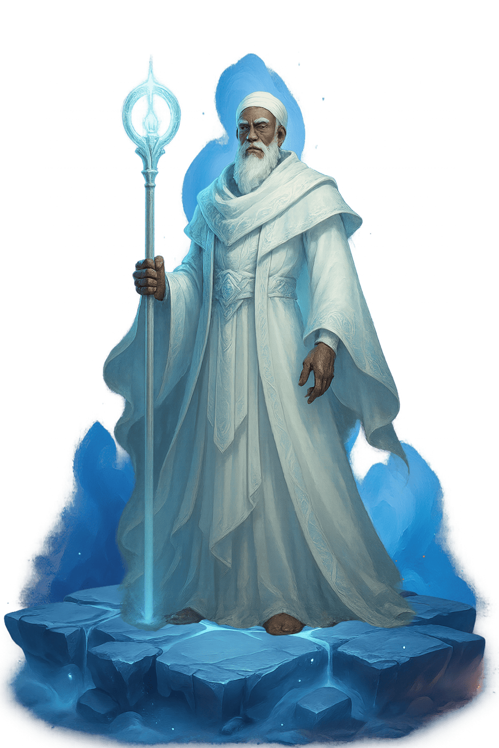 Oxalá — Consultant Agent, em vestes brancas com opaxorô